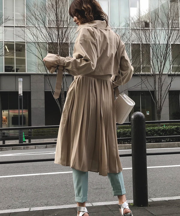 Fashion Letter バックプリーツトレンチコート ベージュ