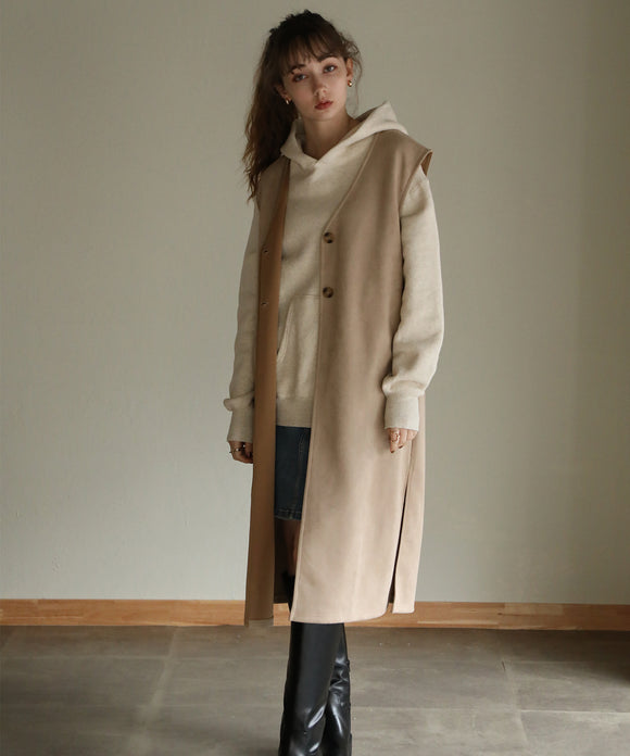 aity カットスエード Vネック脇スリットジレ グレージュ
