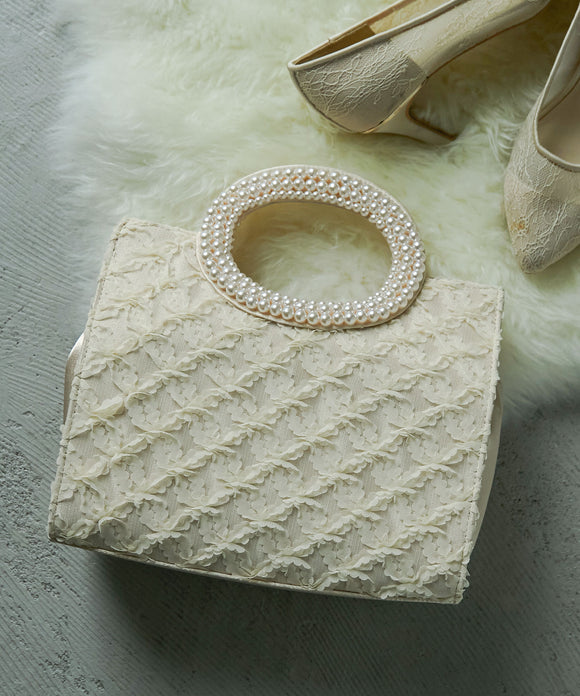 niana レース×サテン パーティーバッグ ベージュ