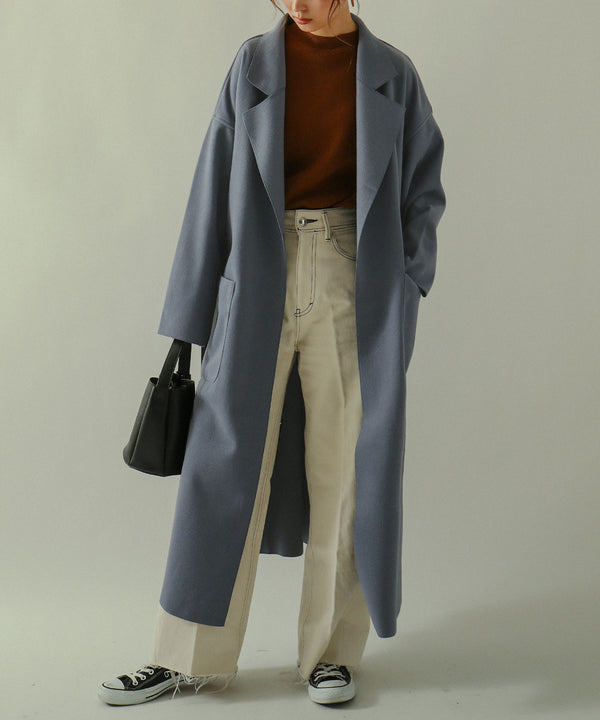 Fashion Letter ガウンコート スリット オーバーサイズ ブルー