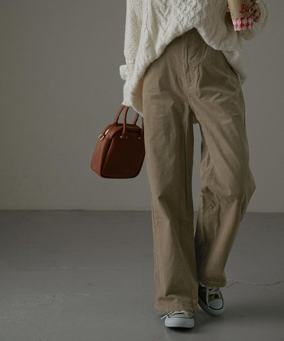 Fashion Letter ストレッチコーデュロイワイドパンツ ベージュ