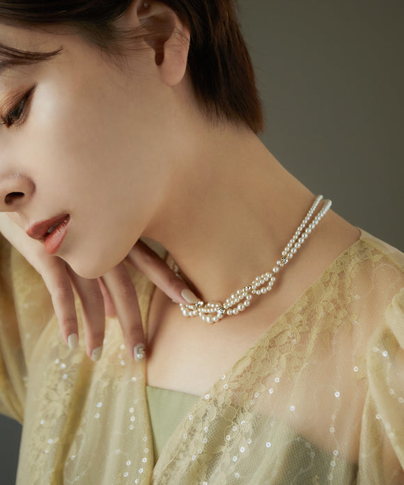 niana ツイストパールビジューネックレス オフホワイト