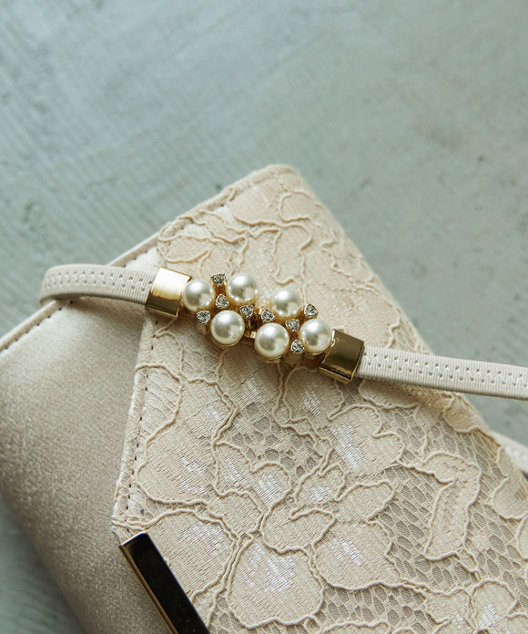 niana パール×ビジュー細ベルト ベージュ