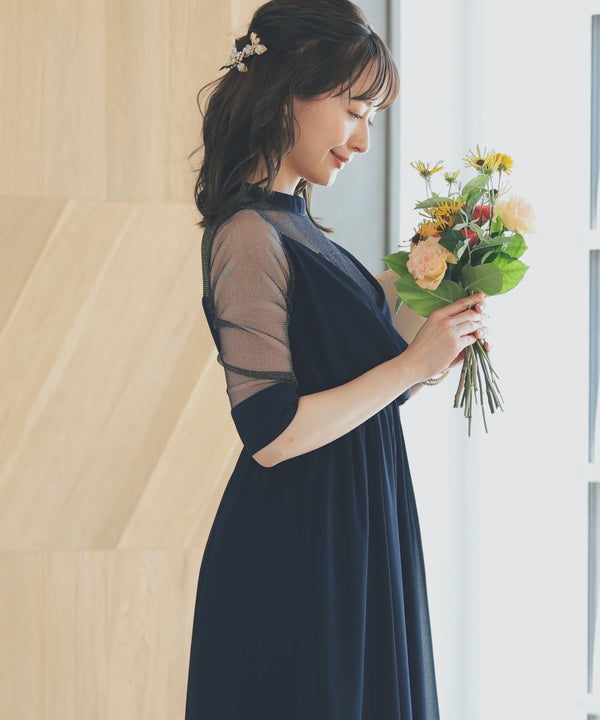 niana ラメチュール使いドレス ネイビー