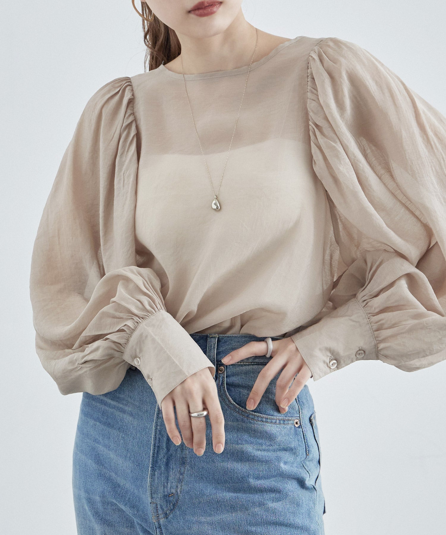 volume sleeve sheer blouse - シャツ/ブラウス(七分/長袖)