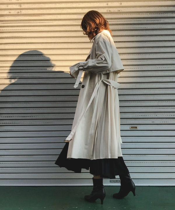 Fashion Letter バックプリーツトレンチコート サンドベージュ