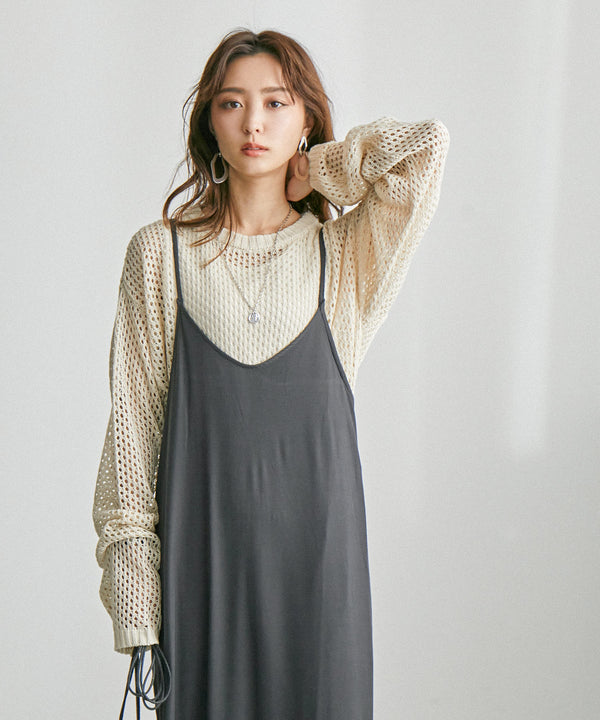 Fashion Letter ストレッチバッグギャザーキャミワンピース チャコールグレー