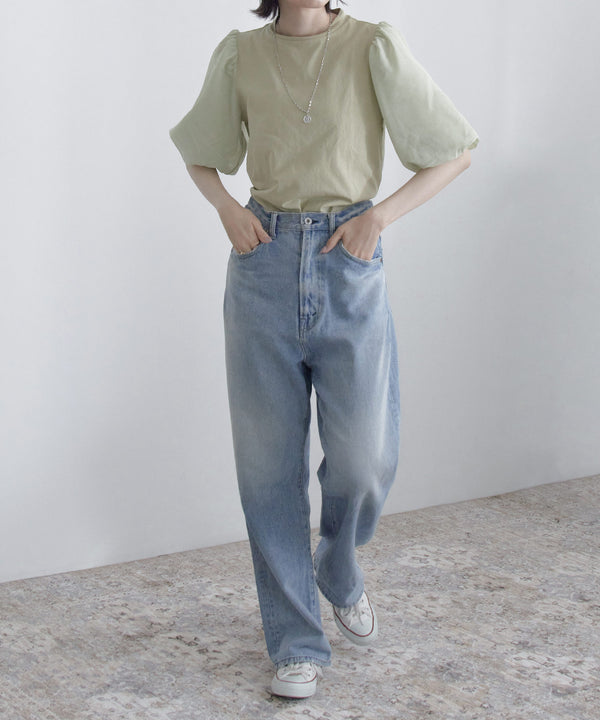 etoll. シアーバルーンスリーブTシャツ グリーン