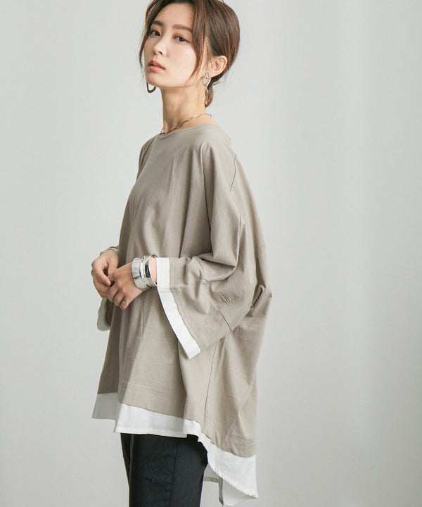 Fashion Letter レイヤードクルーネックTシャツ グレージュ