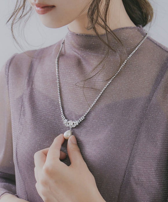 niana パールチャームビジューネックレス シルバー