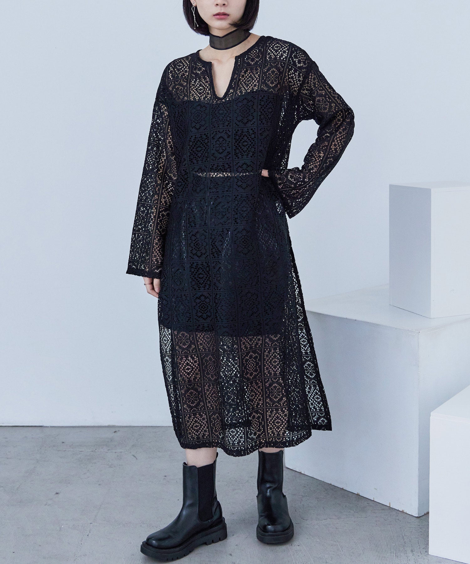 クロシェレース キーネックワンピース｜ワンピース - Fashion Letter