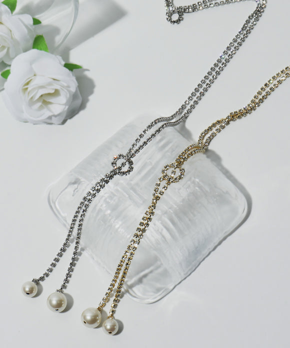 niana パールヘッド ビジューチェーンロングネックレス シルバー