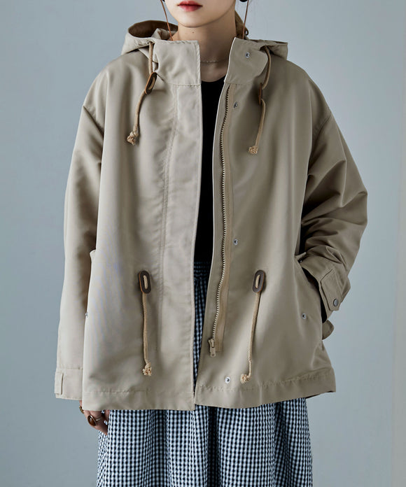 Fashion Letter 肩落ちマウンテンパーカー ベージュ
