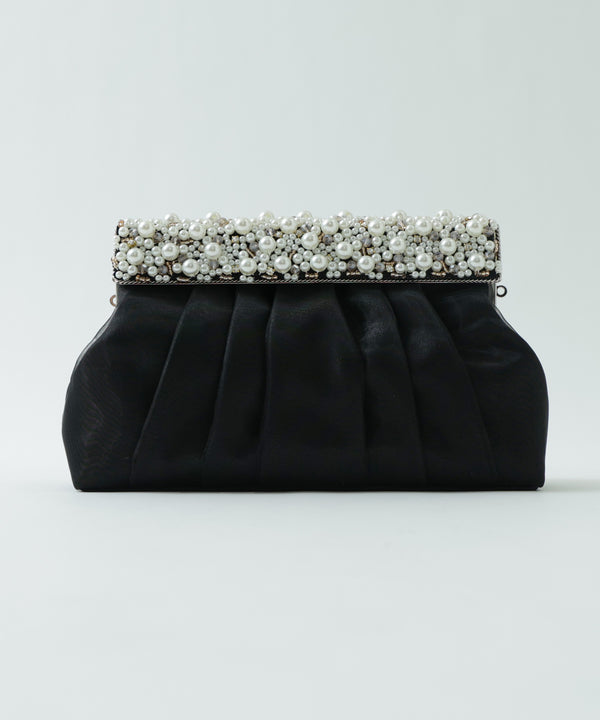 niana ビーズ刺繡クラッチオーガンジーバッグ ブラック