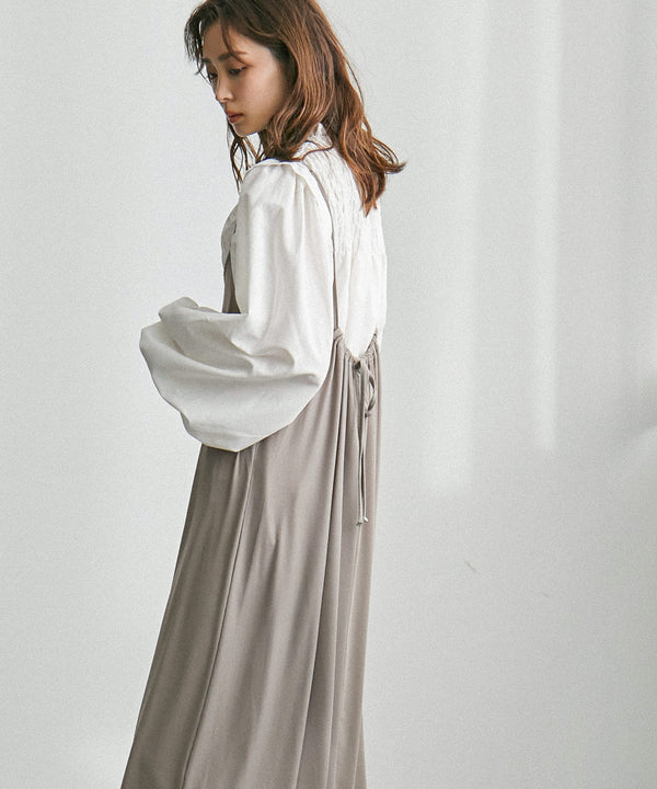 Fashion Letter ストレッチバッグギャザーキャミワンピース グレージュ