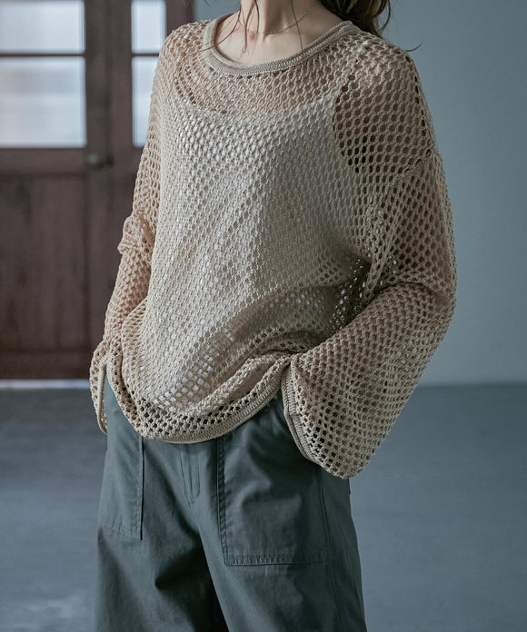 Fashion Letter Bメッシュロールショートニット ベージュ
