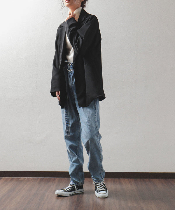 Fashion Letter フェイクウールダブルジャケット ブラック