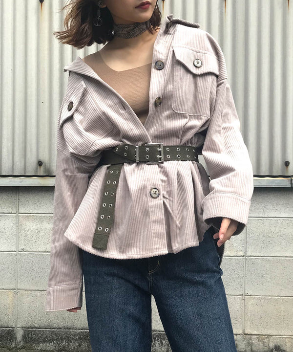 Fashion Letter ビッグポケットオーバーシャツ グレージュ