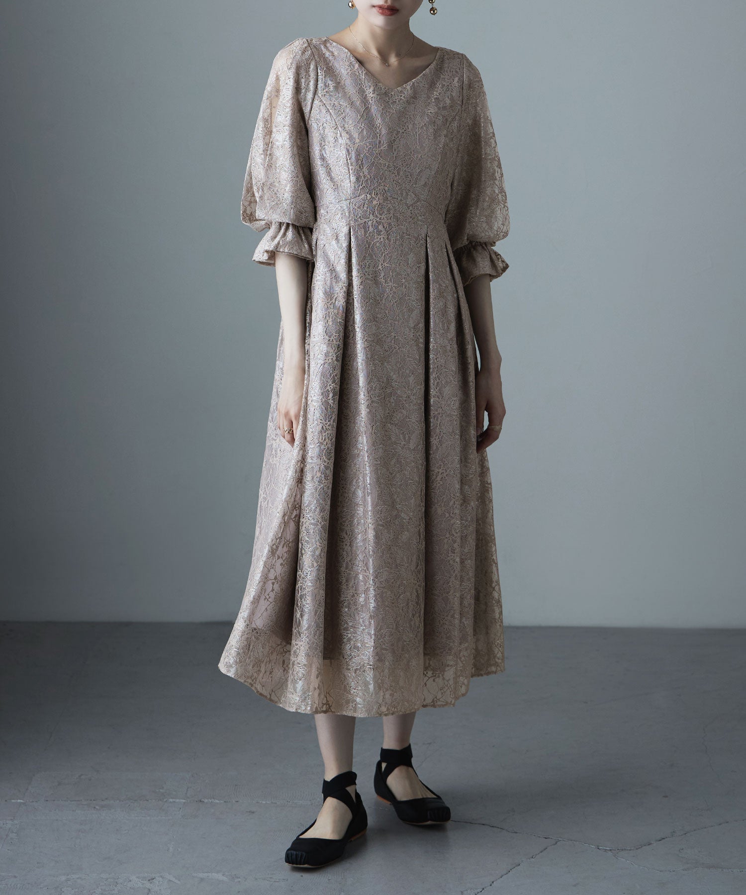 【新品未使用】etoll. Vintage lace flare dress着丈120