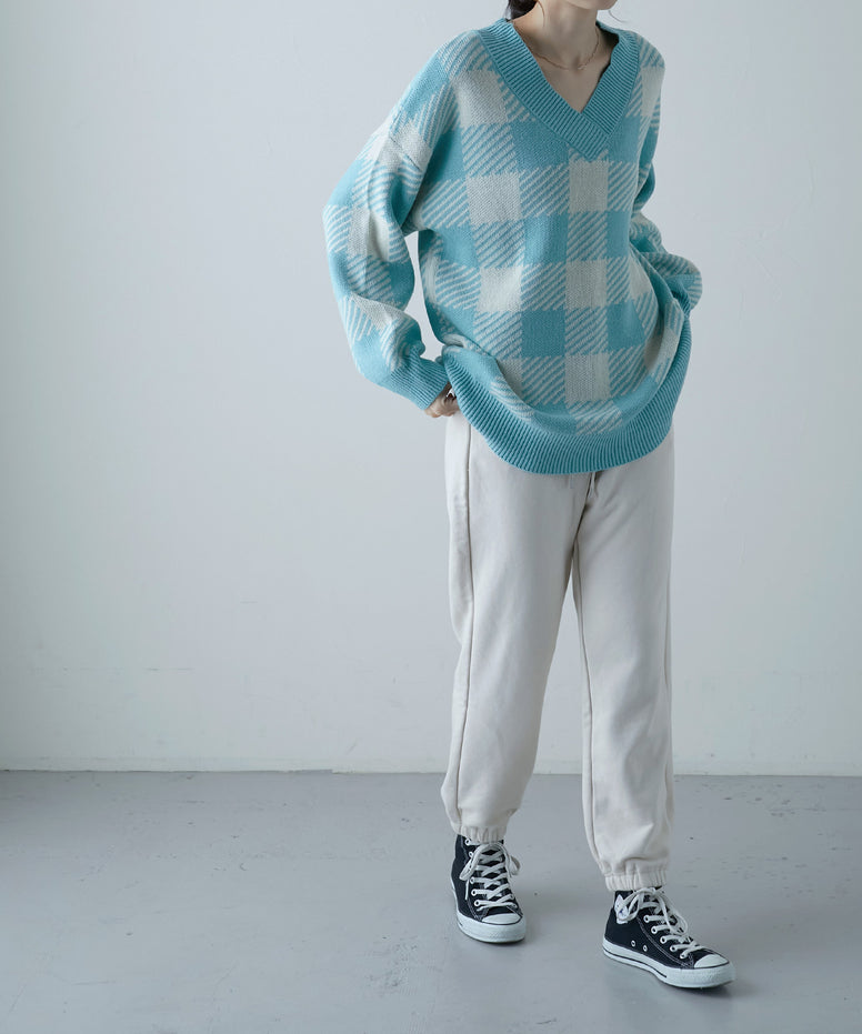 ジャガードVネックニットトップス