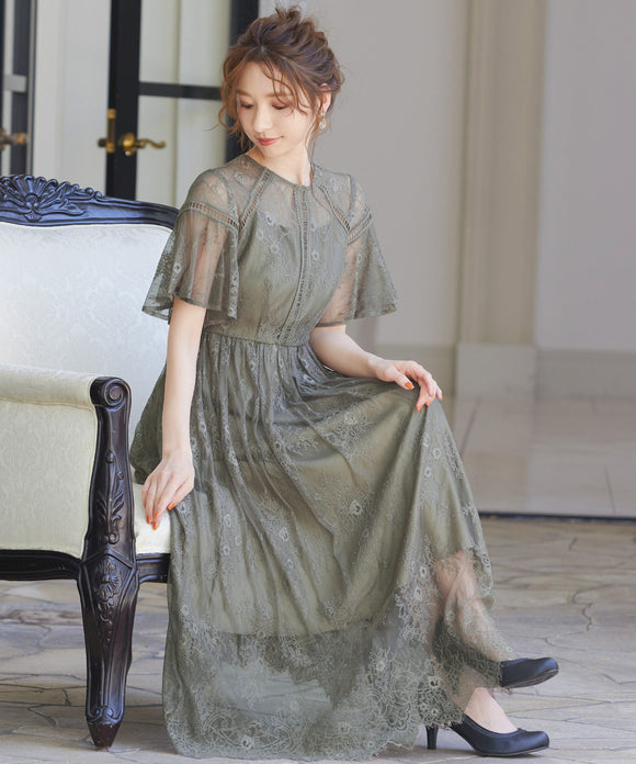 niana レース×レーステープデザイン ドレス グレージュ