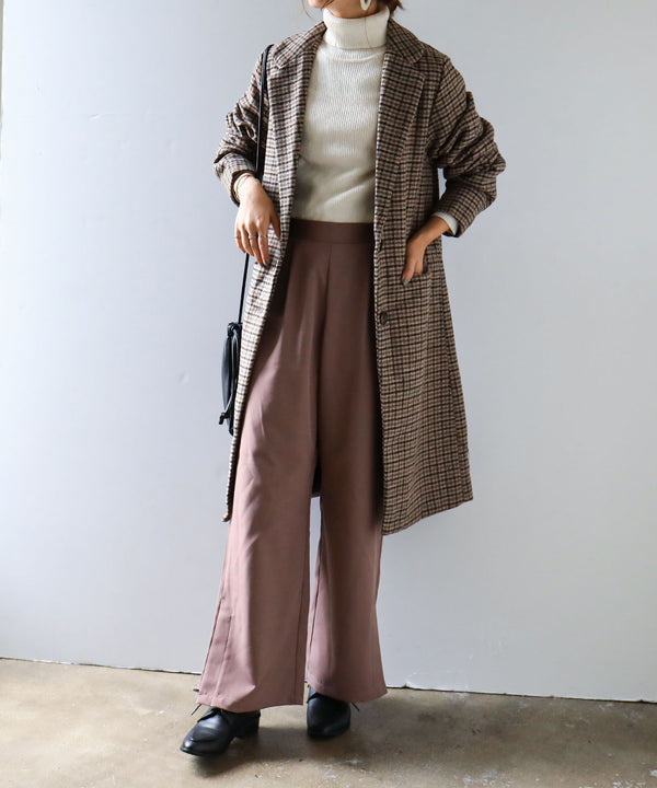 Fashion Letter チェック柄 ロングチェスターコート グレー