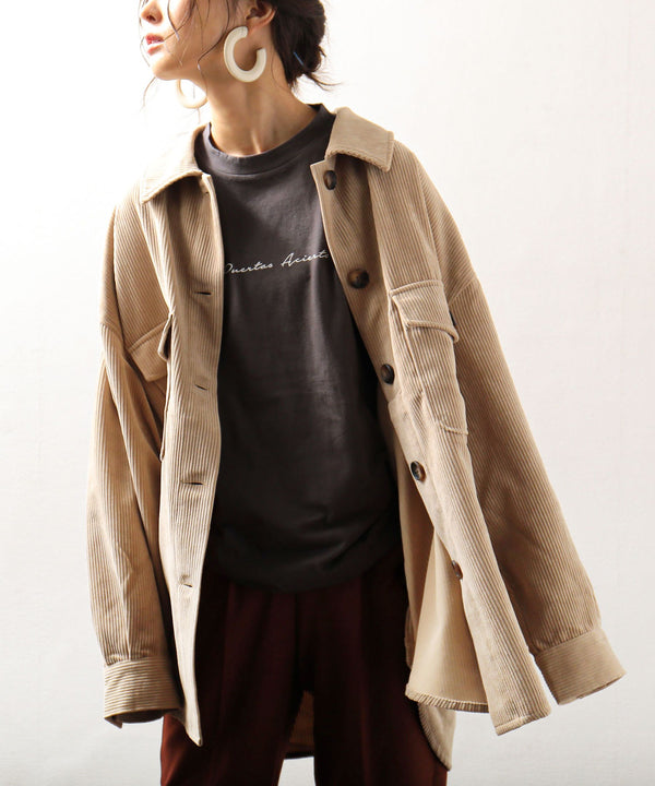 Fashion Letter CPO コーデュロイシャツジャケット ベージュ