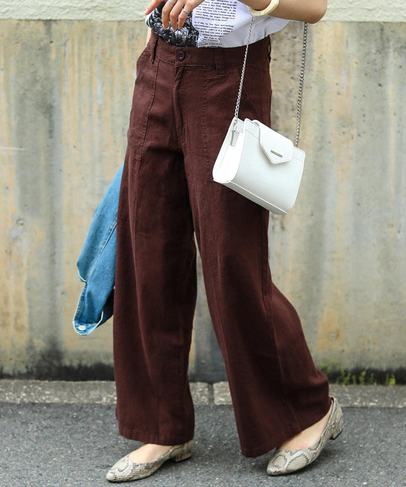 Fashion Letter リネンレーヨンベイカーワイドパンツ ブラウン