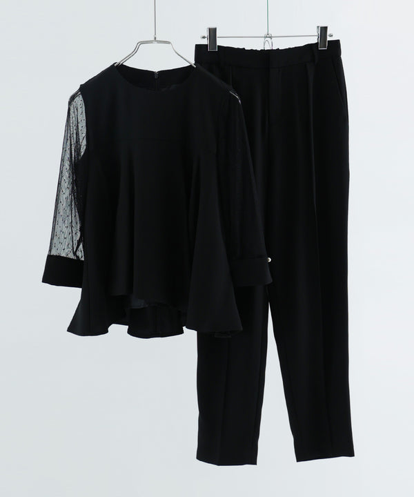 niana バックサテンジョーゼット×ドットチュール2点セット ブラック