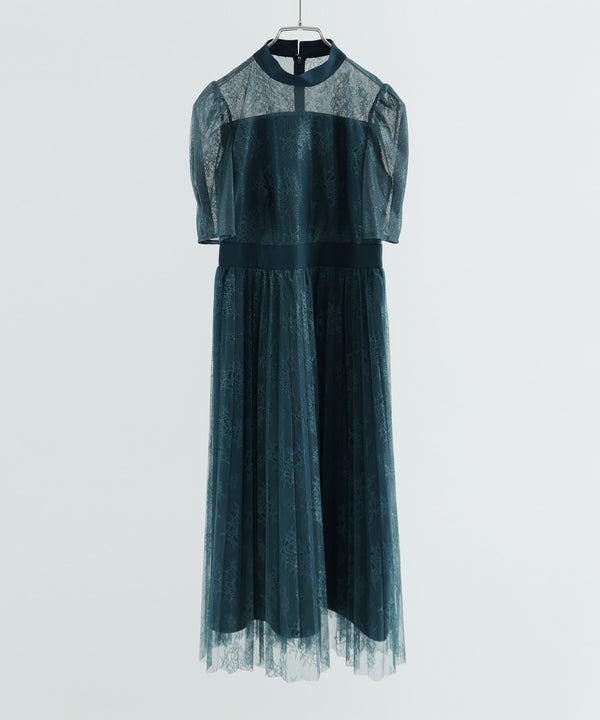 niana バックサテンジョーゼット×ラッセルレースドレス ブルー