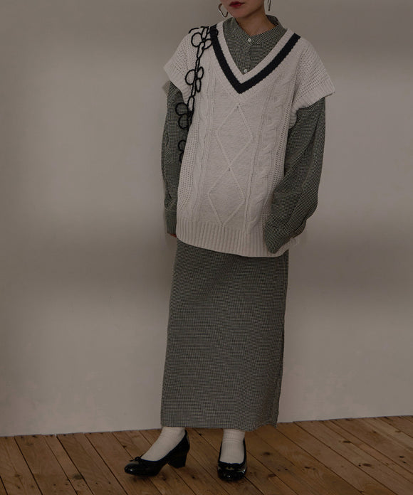 Fashion Letter 5G チルデンニットベスト オフホワイト