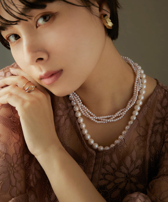 niana パールリボンパールネックレス ベージュ