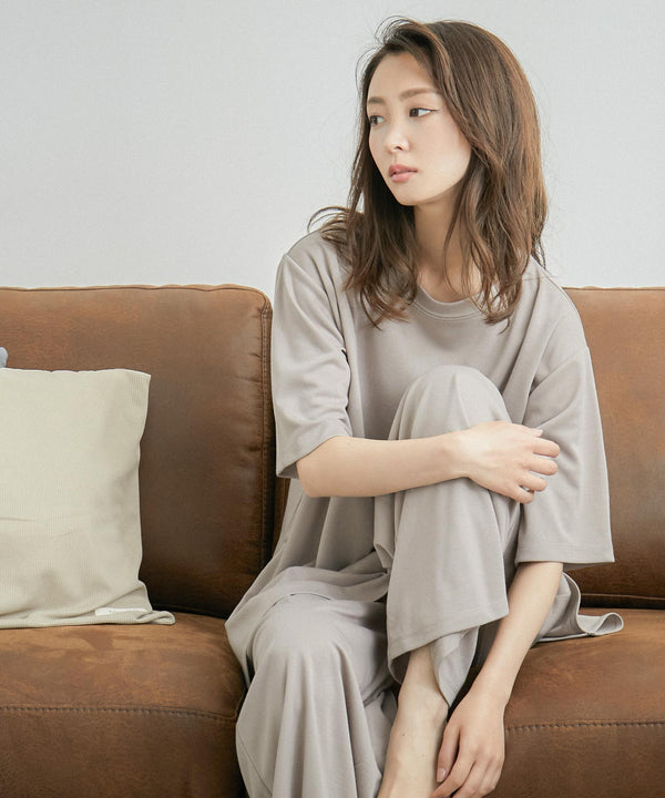 Fashion Letter 半袖×ワイドパンツセットアップ ワンマイルウェア ベージュ