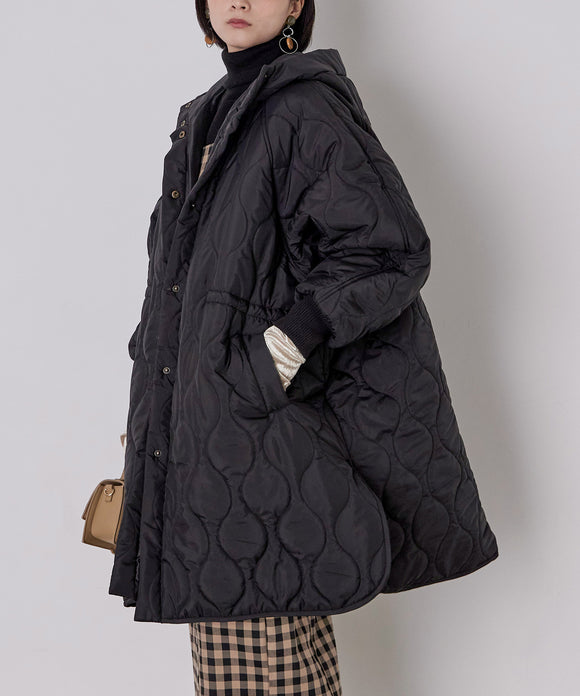 Fashion Letter ソフトタフタオフラインキルティングコート ブラック