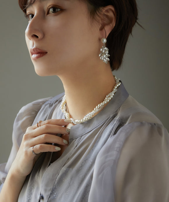 niana ビーズ×パールツイストショートネックレス シルバー