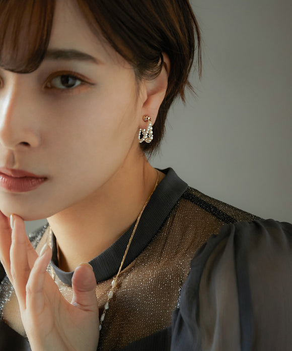 niana マグネット パールチェーンデザイン イヤーカフ オフホワイト