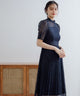 niana バックサテンジョーゼット×ラッセルレースドレス ネイビー