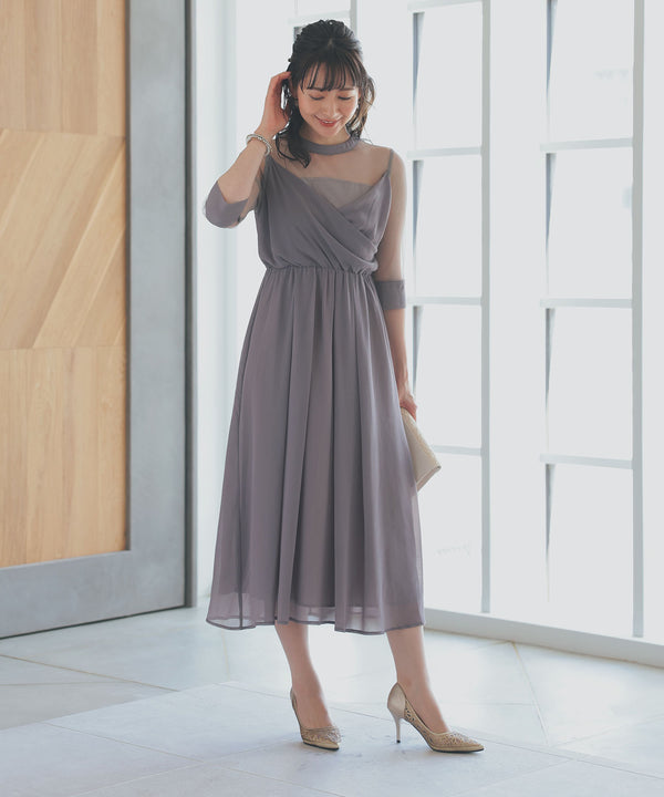 niana ラメチュール使いドレス グレージュ