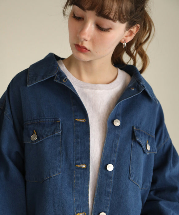 aity タックスリーブギャザーデニムJK ブルー