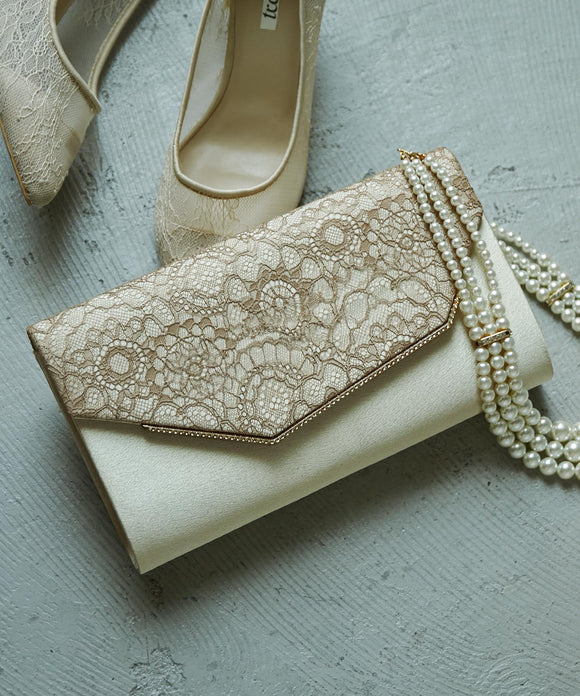 niana 幾何学レースクラッチバッグ ベージュ