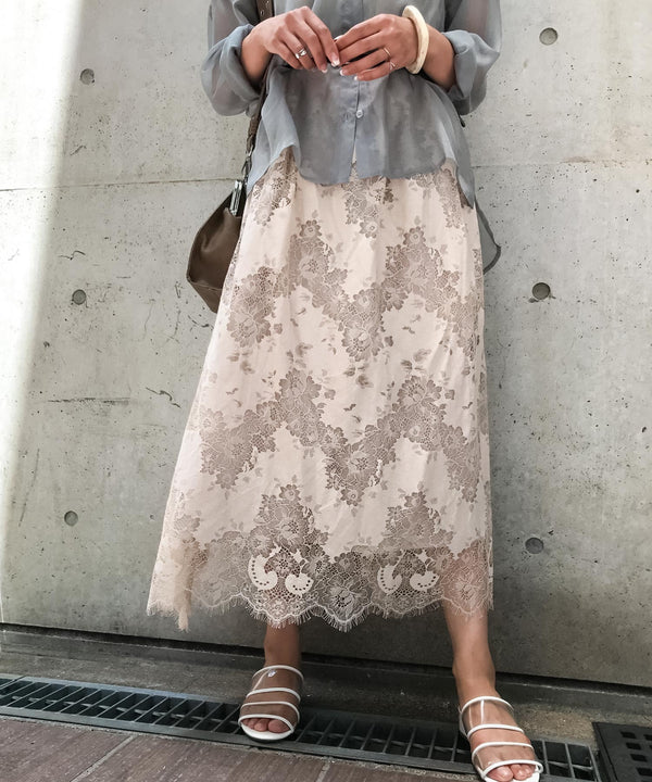 Fashion Letter リネンライクレースフレアスカート アイボリー