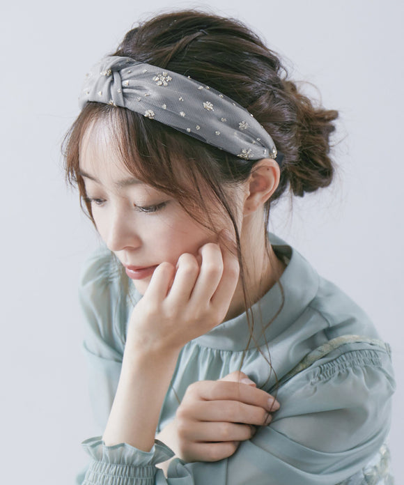 niana ラメグリッターチュールリボンカチューシャ グレー