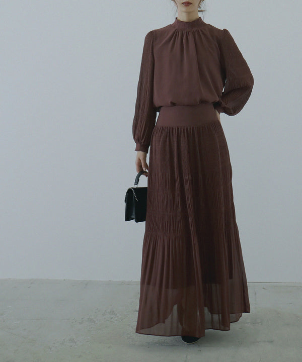 Fashion Letter マジョリカプリーツハイネックブラウス プラム
