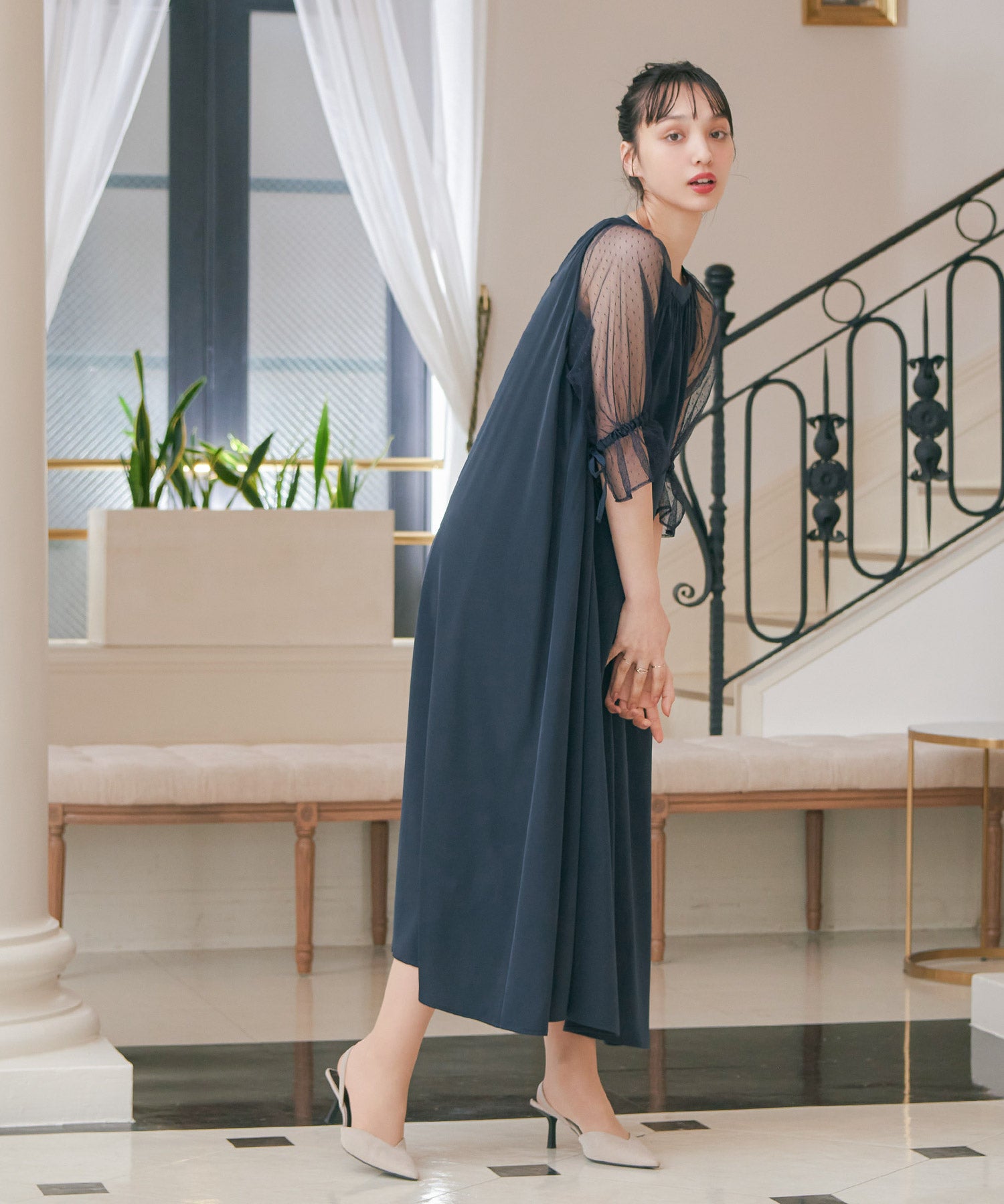 【22年モデル 極美品】ADEAM　Pareo Dress 　ワンピース　ドレス ワンピース 七分袖 タイト ミニ セクシー レース 刺繍 ベロア