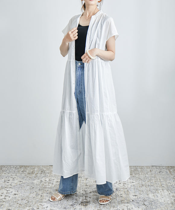 Fashion Letter フレンチスリーブティアードワンピース オフホワイト
