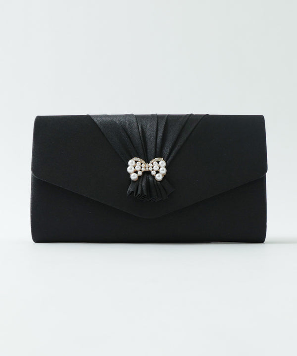 niana リボンタックサテンクラッチバッグ ブラック