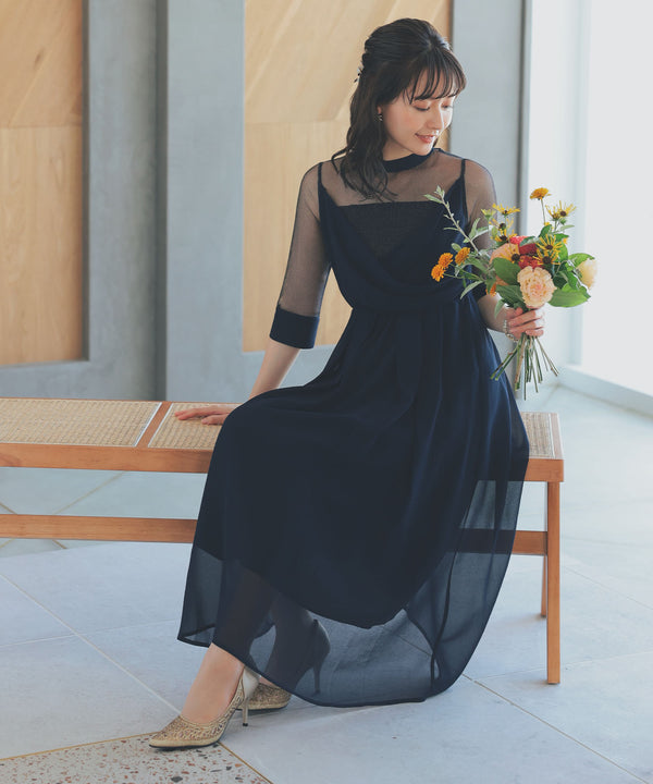 niana ラメチュール使いドレス ネイビー