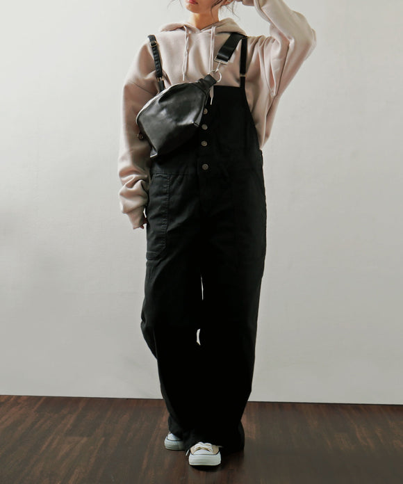Fashion Letter ツィルワイドサロペットパンツ ブラック