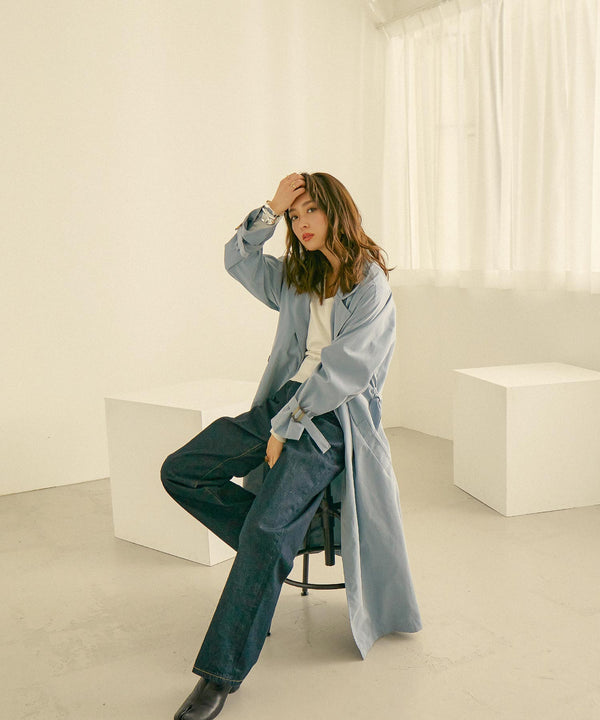 Fashion Letter キャンディ袖ビッグトレンチコート ブルー