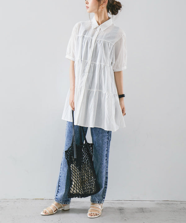 Fashion Letter 襟付きティアードチュニック オフホワイト